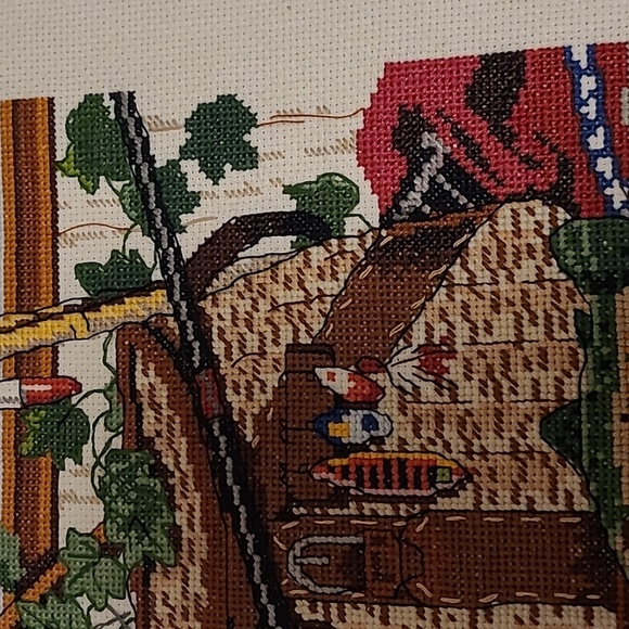 Vintage Fisherman's Fishing Gear Finished Cross Stitch Sampler - Picture 5 of 16
